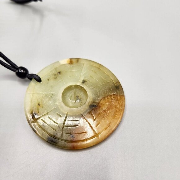 Carved Jade Amulet Stone Pendant Carved Chinese Characters Round Circle - Picture 4 of 9